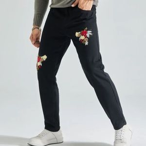 NEW SHEIN mens embroidered floral jeans
